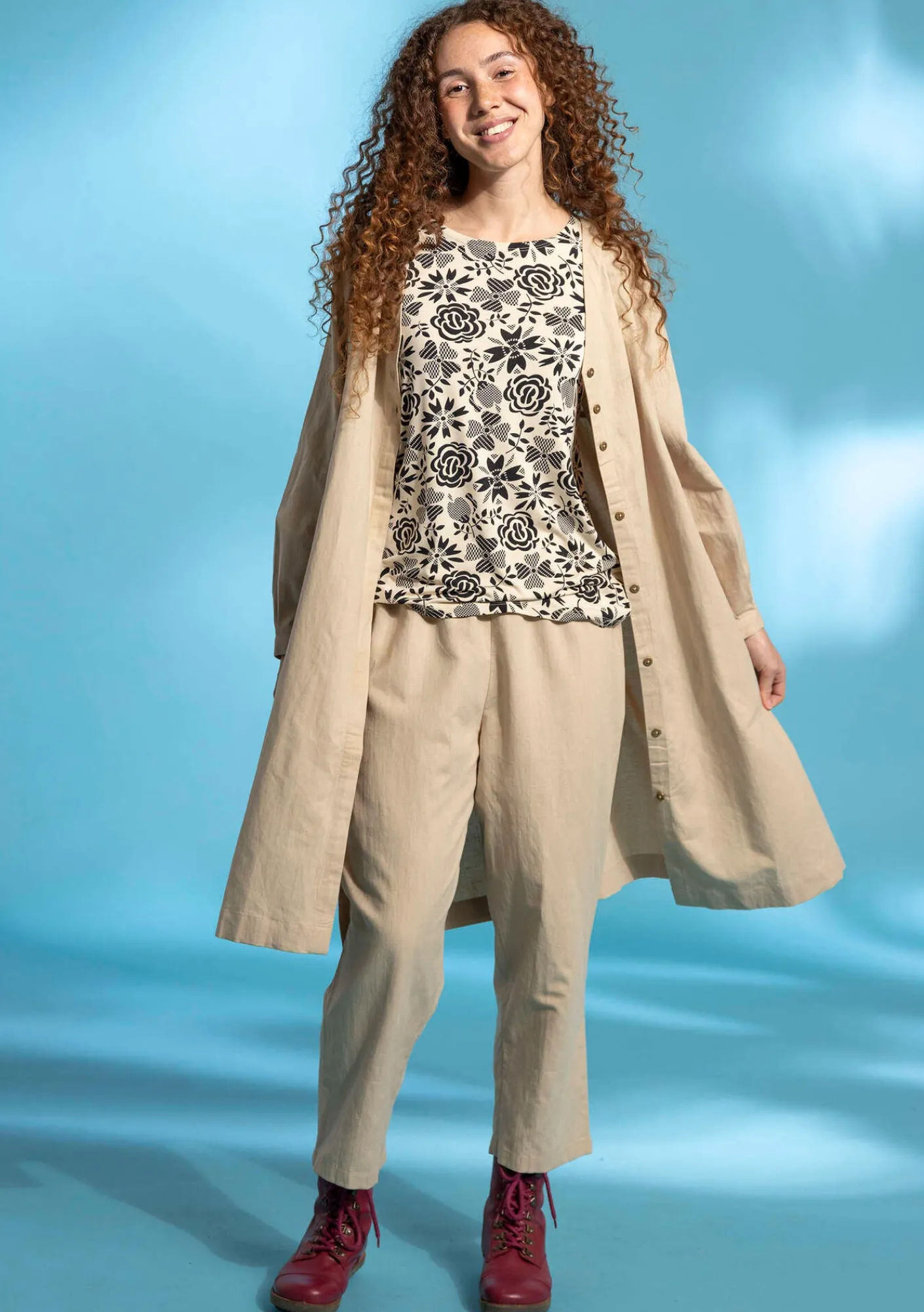 Gudrun Sjödén Kleider>Webkleid aus Bio-Baumwolle/Leinen Dunkelnatur