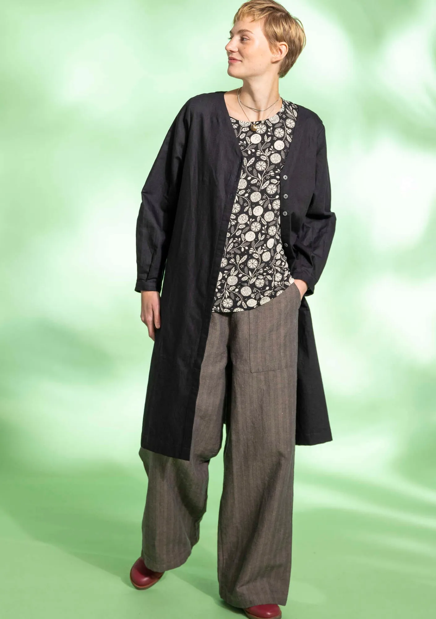 Gudrun Sjödén Kleider>Webkleid aus Bio-Baumwolle/Leinen Schwarz