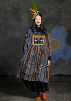 Gudrun Sjödén Kleider>Webkleid „Jaipur“ aus Wolle/Baumwolle Schwarz