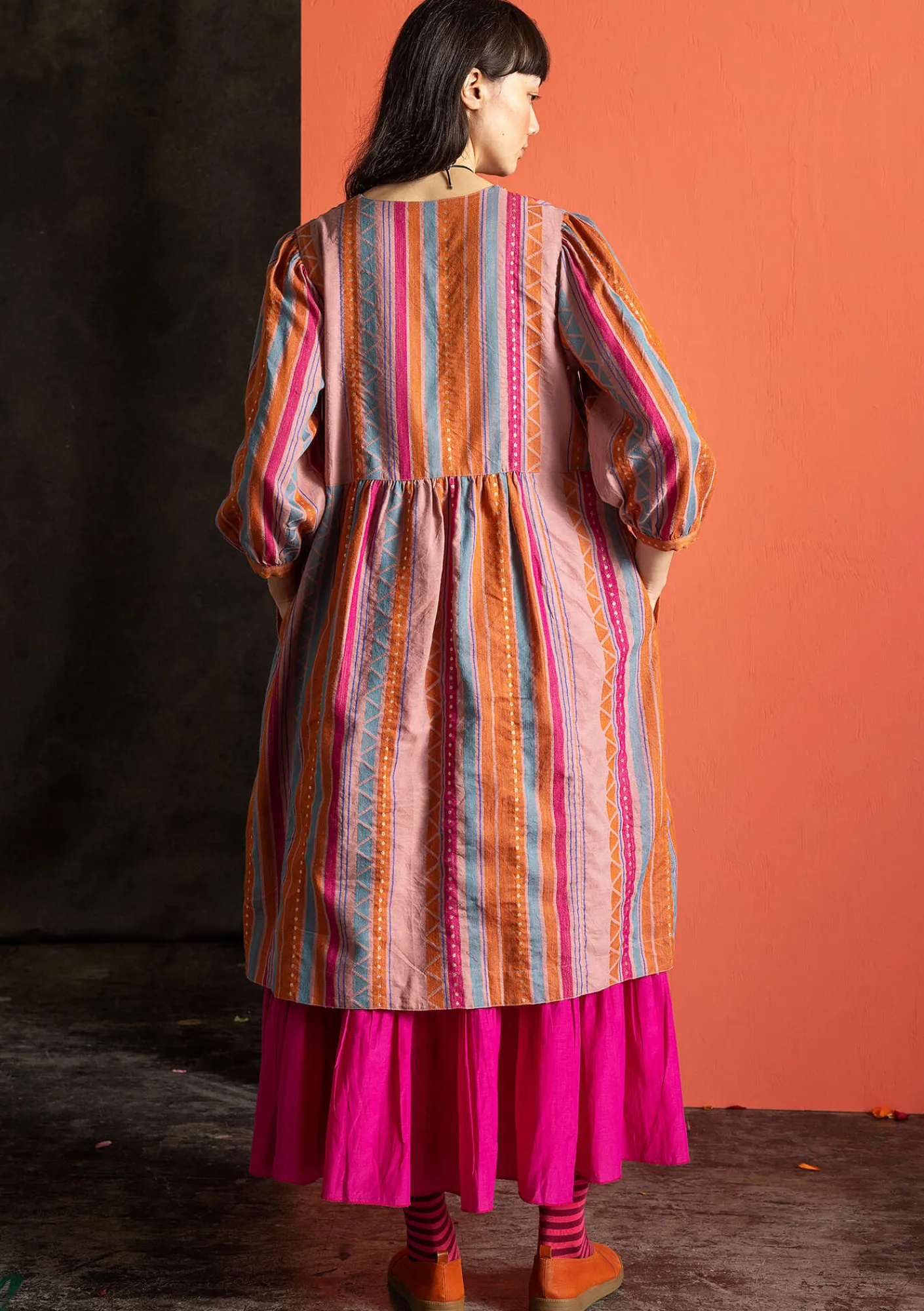 Gudrun Sjödén Kleider>Webkleid „Jaipur“ aus Wolle/Baumwolle Masala