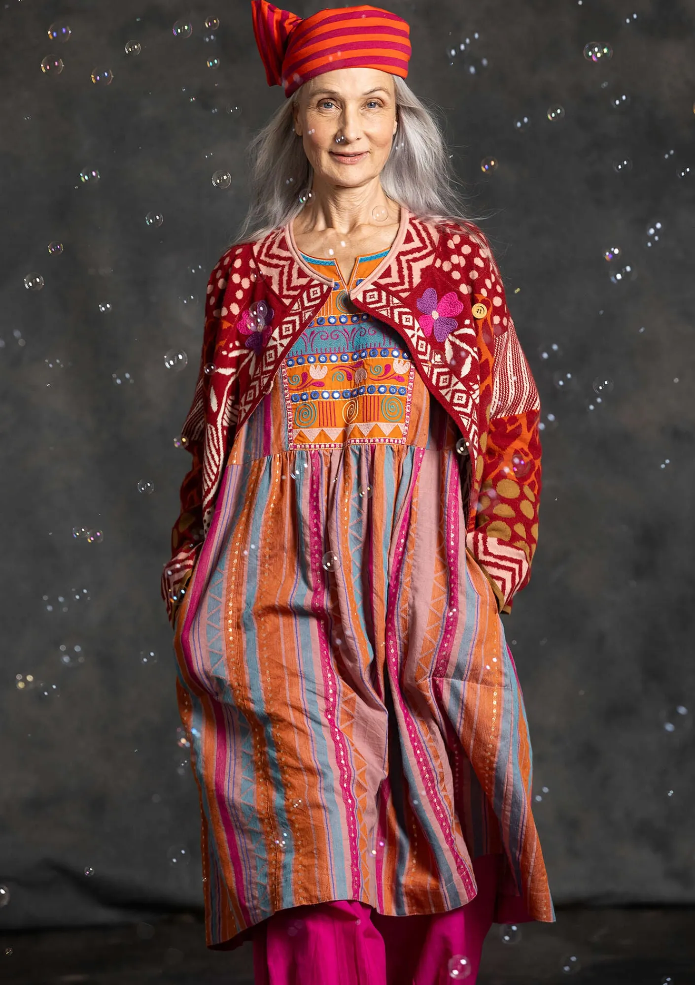 Gudrun Sjödén Kleider>Webkleid „Jaipur“ aus Wolle/Baumwolle Masala