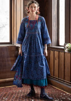 Gudrun Sjödén Kleider>Webkleid „Kamelia“ aus Bio-Baumwolle/Seide Indigoblau