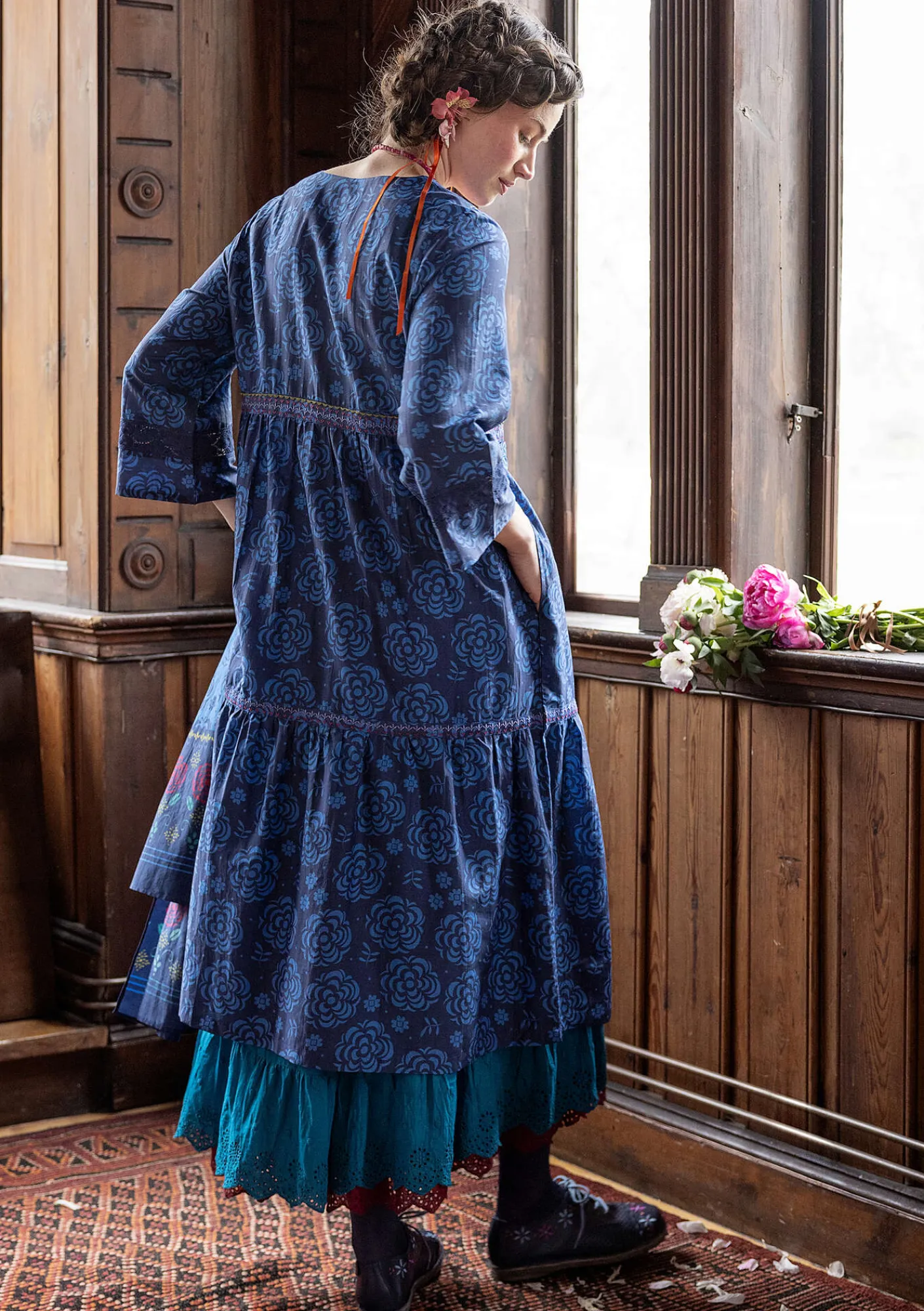 Gudrun Sjödén Kleider>Webkleid „Kamelia“ aus Bio-Baumwolle/Seide Indigoblau