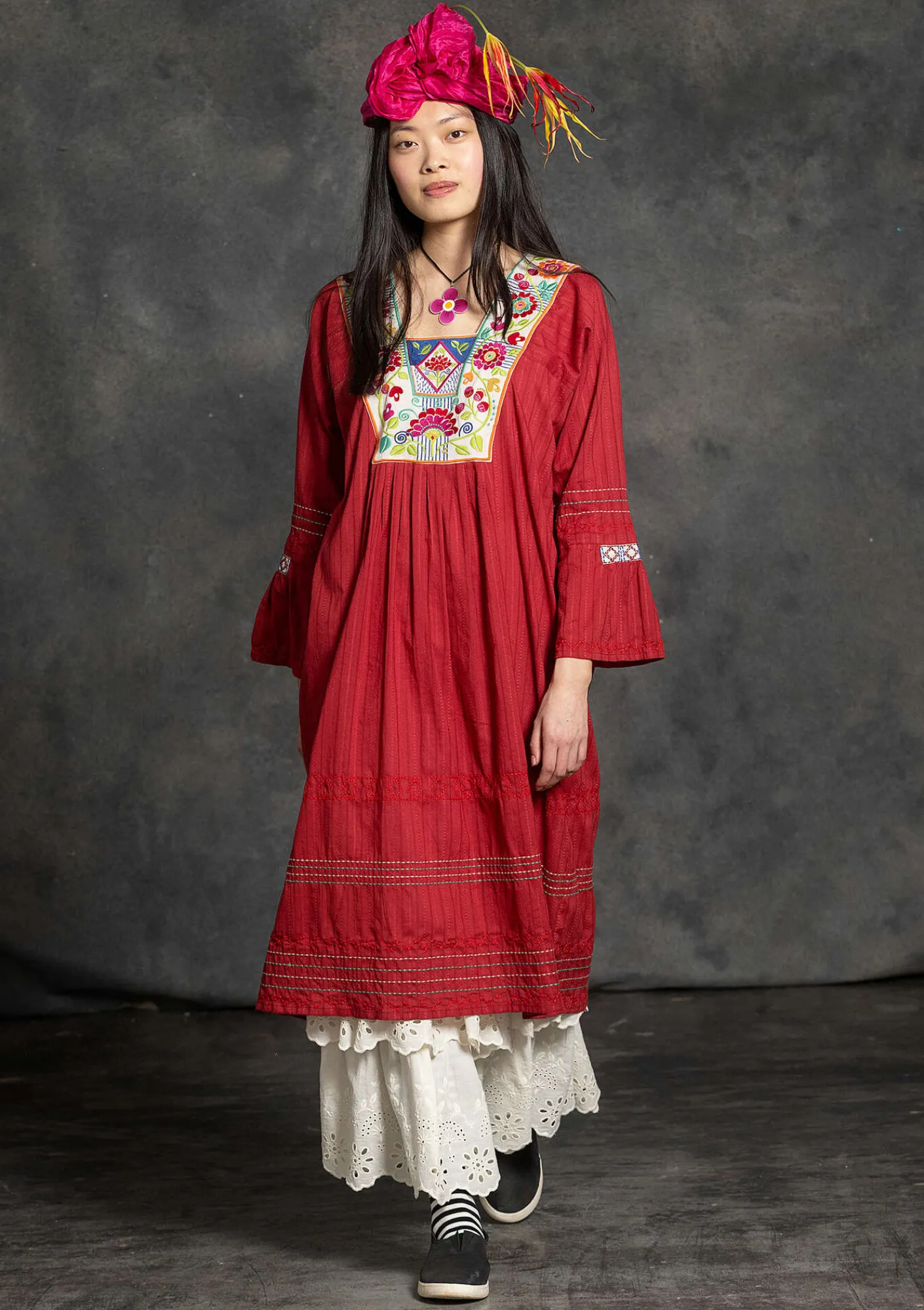 Gudrun Sjödén Kleider>Webkleid „Kristina“ aus Bio-Baumwolle Mohn