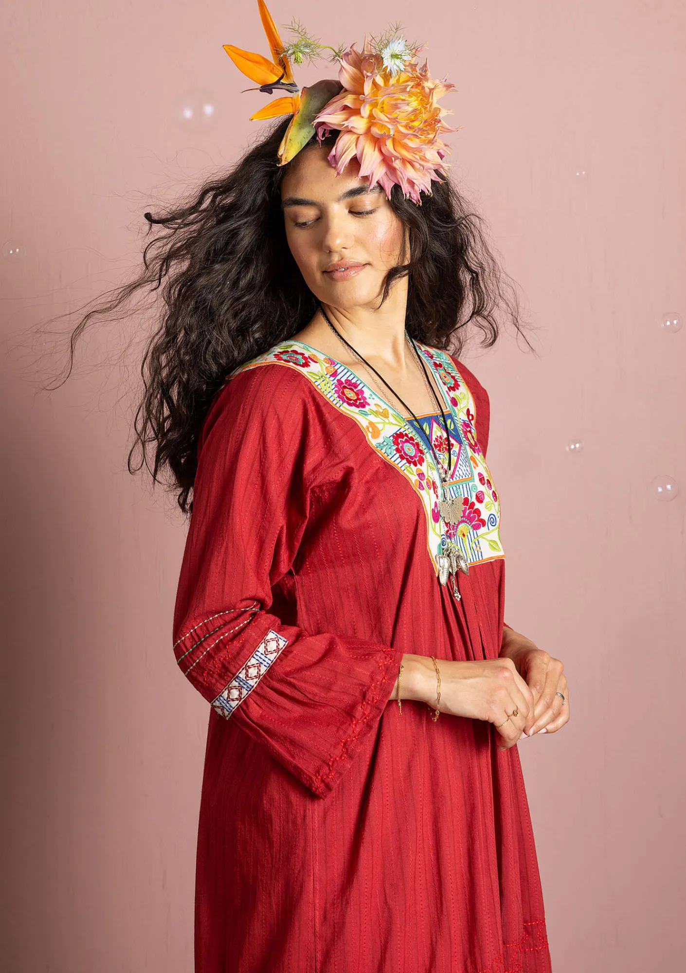 Gudrun Sjödén Kleider>Webkleid „Kristina“ aus Bio-Baumwolle Mohn