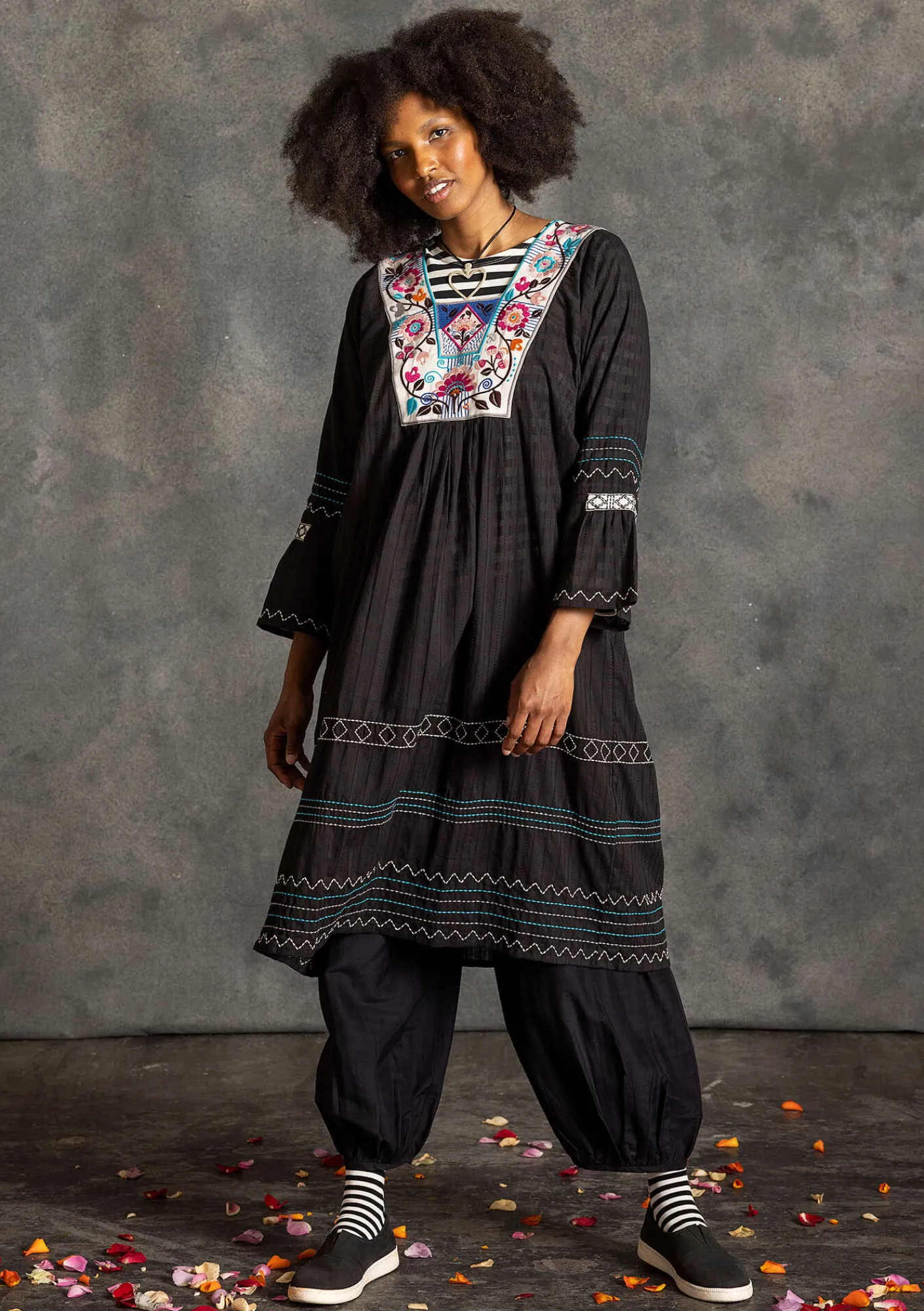 Gudrun Sjödén Kleider>Webkleid „Kristina“ aus Bio-Baumwolle Schwarz