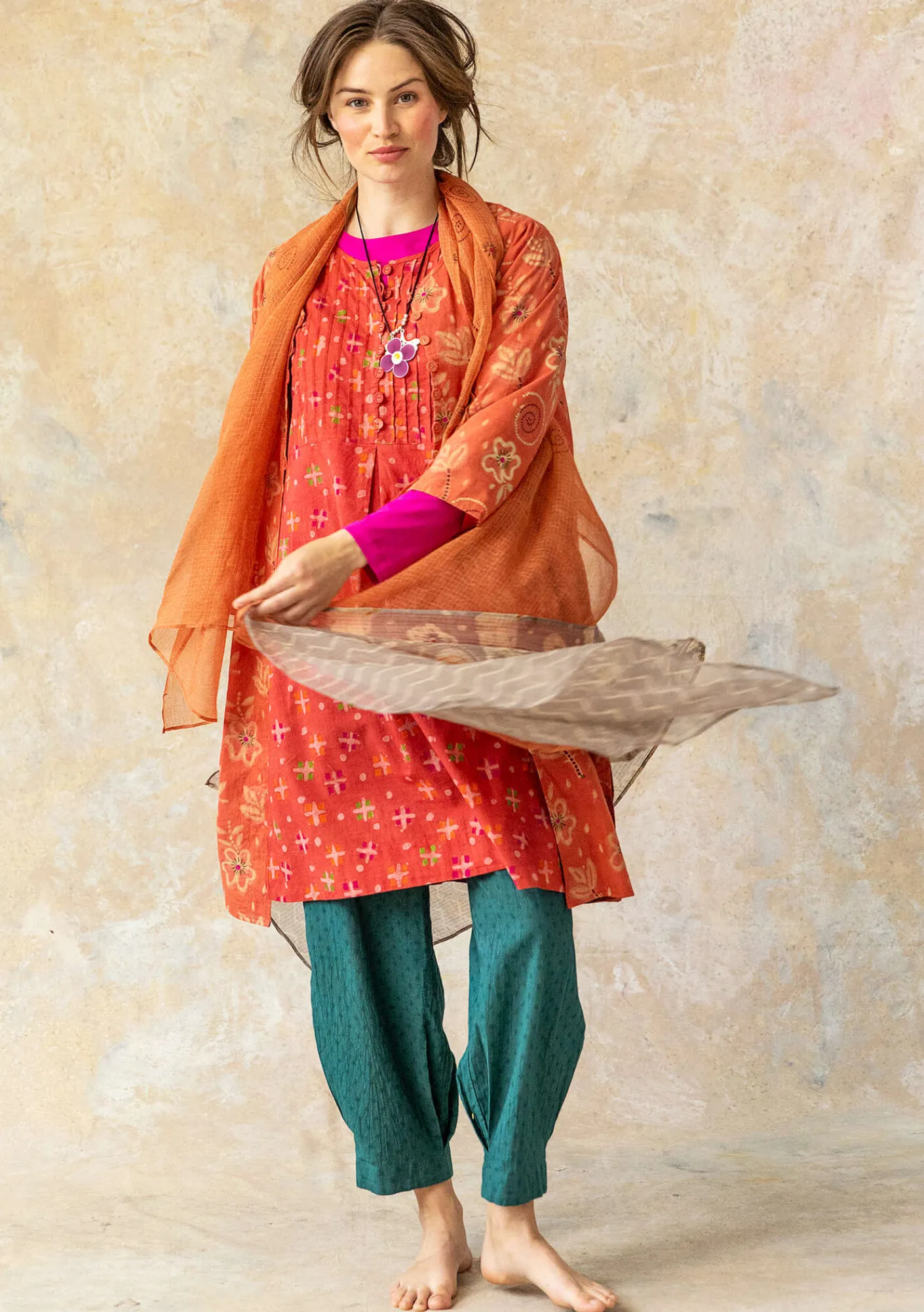 Gudrun Sjödén Kleider>Webkleid „Neela“ aus Bio-Baumwolle Rost