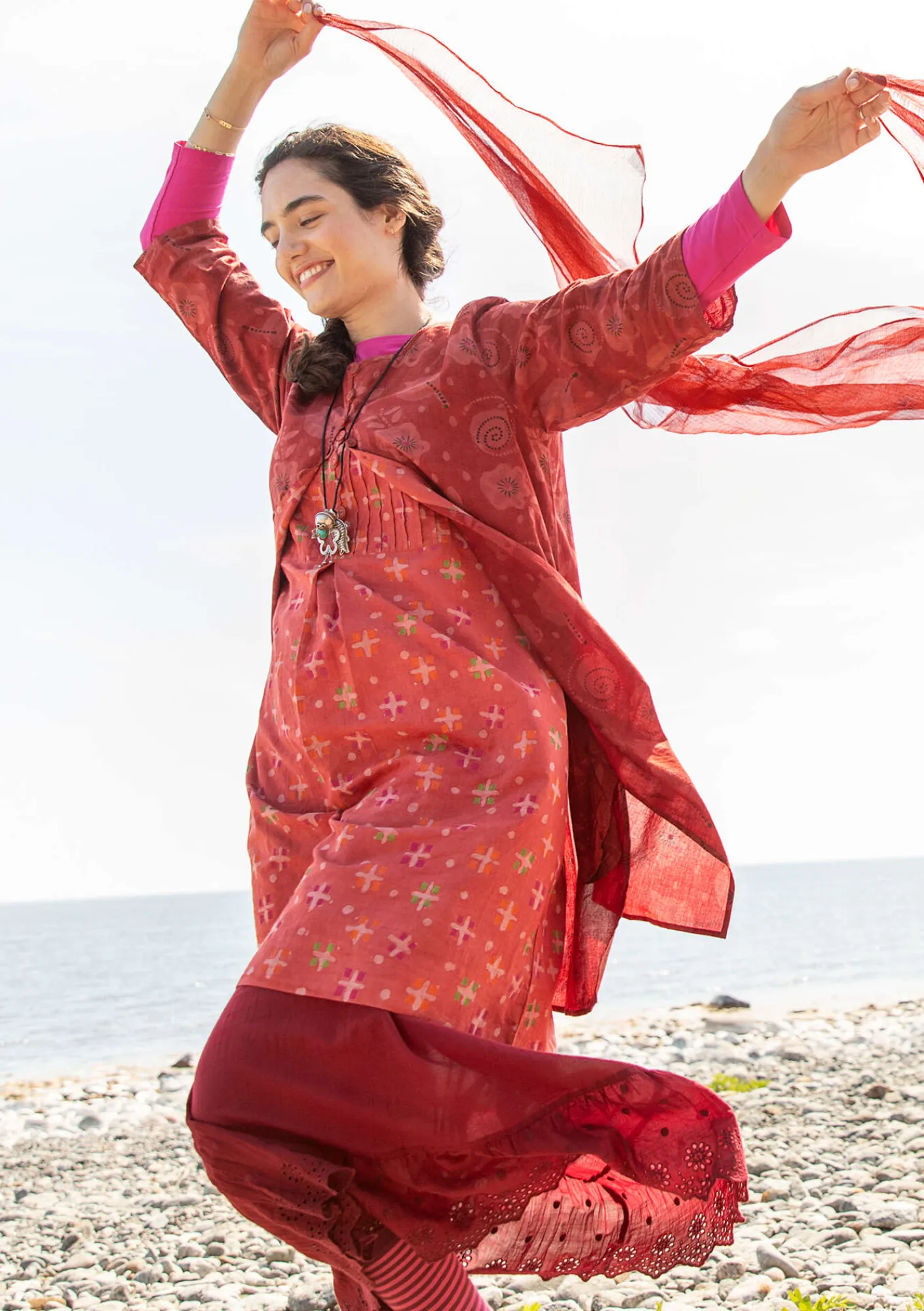 Gudrun Sjödén Kleider>Webkleid „Neela“ aus Bio-Baumwolle Rost