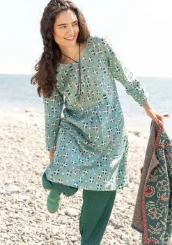 Gudrun Sjödén Kleider>Webkleid „Neela“ aus Bio-Baumwolle Sandgrün