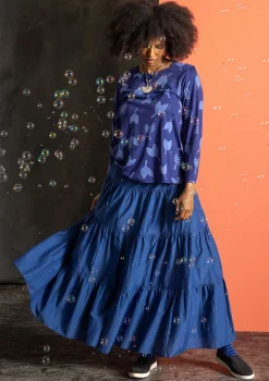 Gudrun Sjödén Röcke>Webrock aus Baumwolle/Seide Indigoblau